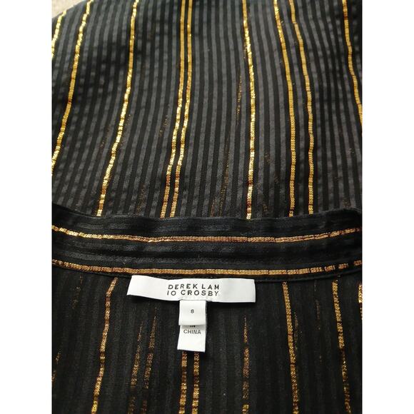 Derek Lam 10 Crosby Top Womens Size 8 Black Gold Metallic Stripes Sheer Silk - Picture 14 of 14